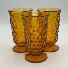 Vintage Indiana Glass Whitehall Cubist Footed Tumbler in Amber or Harvest Gold