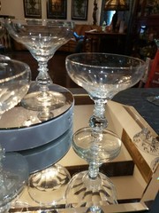 (3) Tall Champagne Sherbet Glasses, Crystal Bryce Puritan stem 894 flute panel