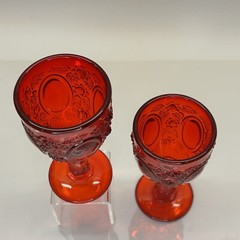 Fenton Mirrors & Roses Ruby By LG Wright Glasses (2) Vintage 5″ Goblet Amberina