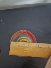 Mid Century Colored Ribbon 16 Oz Tumbler Glass With Red,Yellow & White Swirl