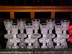 9 ORNATE Double Ring Stem Footed Shot Glasses Square Foot CAPE COD by IMPERIAL