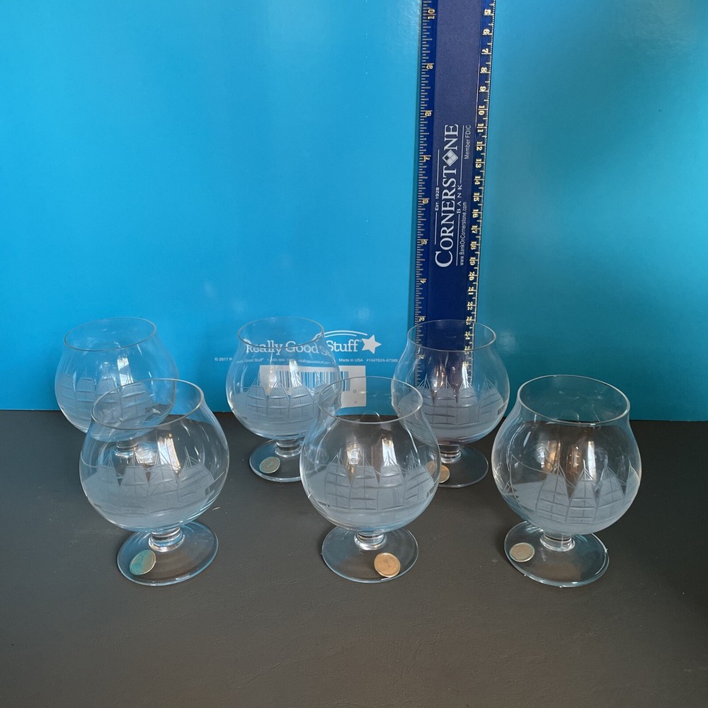Vintage Cutty Sark Chipper Brandy Sniffers Cognac Made in Rumania cut and etched