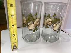 Vintage Libbey Franco Mushroom Glass Tumblers Set of 2 Retro 1970s Cottagecore