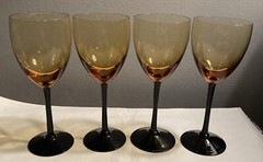 Vintage Luminarc Black Stem Amber Glass Wine Glasses Set Of (4)