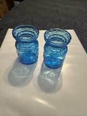 Wheaton Glass Blue Juice Glasses Four Seasons Tooth Pick Holder