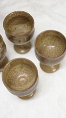 Handmade Art Dripped Pottery Wine Goblets Set Of 4 Stoneware Clay