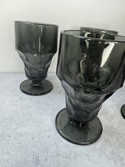 Vintage 4 Anchor Hocking Georgian smokey black gray tumbler drinking glasses