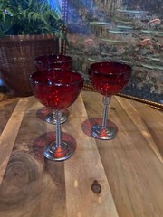 Art deco style wine cordial glasses ruby red removeable heavy metal stems