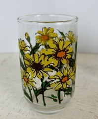 Vintage Set of 3 Sunflower Juice Glasses 6 oz 4 inches Tall