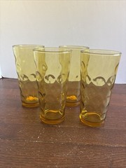 4 Vintage Amber Circle Design 16oz Tumblers 6.25” Coin Optic