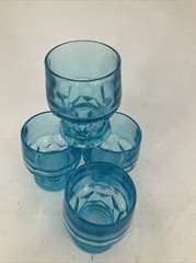 4 Glass GEORGIAN Viking Excelsior Azure BLue Flat Tumbler 4″ MCM 9 oz USA EUC
