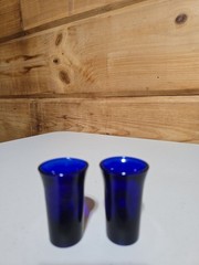 Vintage Hand Blow Cobalt Blue Shot Thick Glass Barware Glass Tall Set of 2
