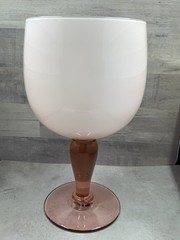 Vintage Carlo Moretti Murano Cased White Pink Blush Wine Glass 10” Italy