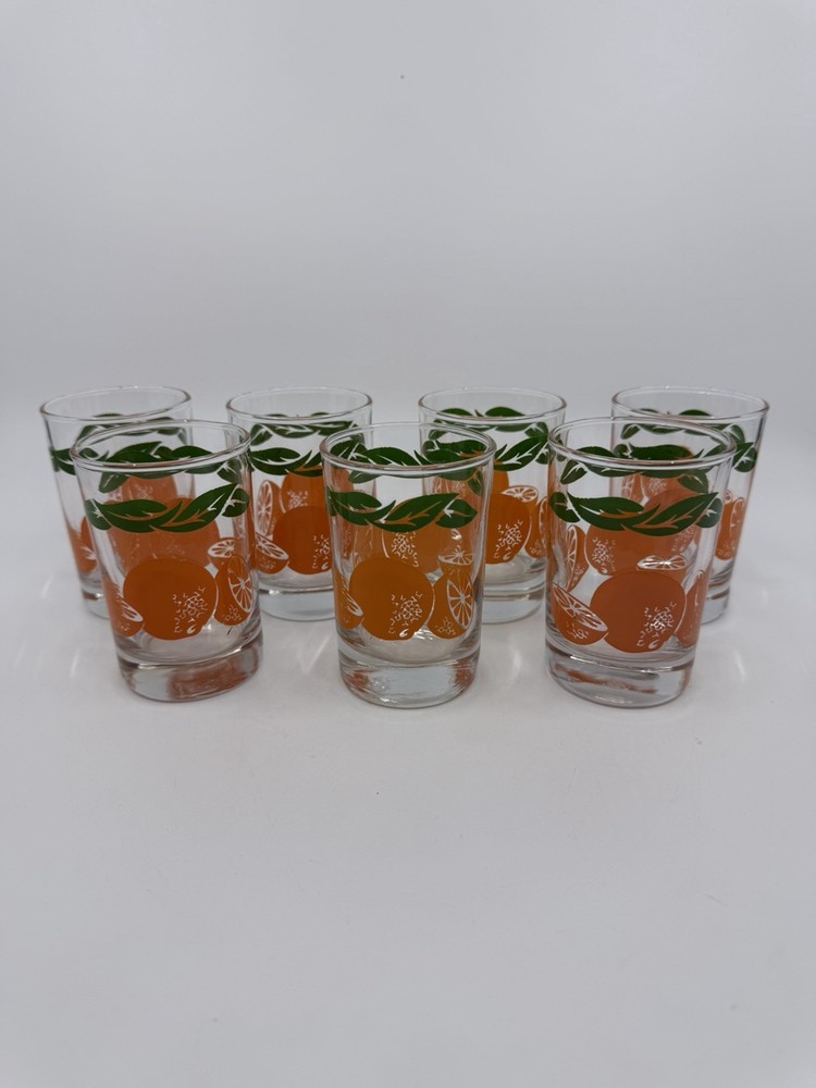 7 Vintage Anchor Hocking 1987 Orange Juice Glasses 3.5”