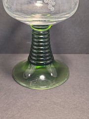 5 Vtg Luminarc French Roemer Wine Glasses, Etched Grapevine, Green Beehive Stem