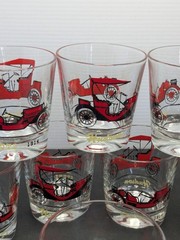 Vtg. Hudson & Stutz Tumbler Glasses lot of 12 Red Classic Car Whiskey Glasses