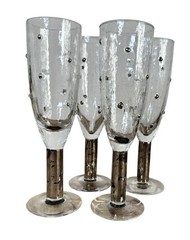 Stephen Smyers Champagne Flutes Morocco Platinum Set 4 Studio Art Glass