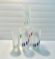 Libbey Frosted Candy Stripe Tom Collins Barware Glasses Set of 6 MCM 1970s VTG