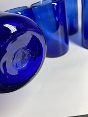 Cobalt Blue Tumblers Heavy Blow Glass Rough Pontil Set 7 No Chips