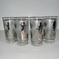 Vintage Barware Libbey Silver Frosted Leaves Foliage Highball Cocktail Glasses 4