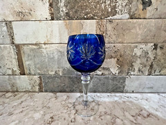 Bohemian Cobalt Blue Cut To Clear 6 3/4″ Goblet