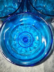 Set of 4 Vintage BARTLETT-COLLINS Glass TEAL Aqua BLUE Panel RIBBED 16oz GOBLET