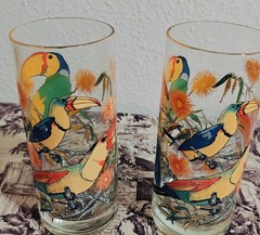 Vintage Set Of 2 Cerve Toucan Tropical Drinking Glasses, Highball, Water 1970s