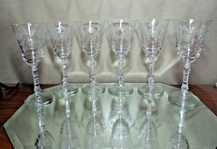 6- Rock Sharpe 3005-2 Etched Floral Water Goblets 1930-1940