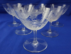 Hunt Safari Animal Scenes-(6) Tall Sherbet Champagne Glasses, 4½» -LOT D (B61)