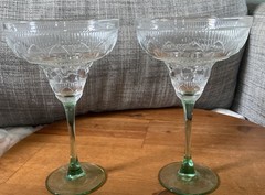 TWO Cristal D’Arques-Durand Sombrero Pattern Margarita Glasses Green Stem