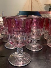 Vintage Set of 6 Tiffin Kings Crown Thumbprint Cranberry Flash Cordial Goblets 8