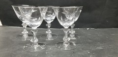 5 TIFFIN FRANCISCAN LARK CRYSTAL CHAMPAGNE CORDIALS 3 OZ
