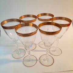 Elegant GOLD ENCRUSTED Filigree Rimmed Crystal WINE Glasses Goblets~VTG Set of 6
