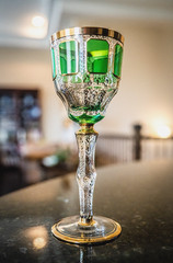 Moser Bohemian Cabochon Green Cut to Clear 8 1/4″ Wine Glass/Goblet