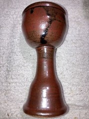 VTG Hand Thrown Pottery Goblet Stoneware 6” Red Brown Black Glaze Candle Holder