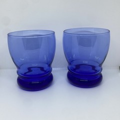 (2) Libbey Bangles Cobalt Blue MCM Cooler Tumblers Drinking Glasses 10 oz 4.25”