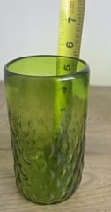 Vintage Avocado Green Art Glass Tumblers Set of 4 Textured Mid Century