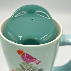 Christmas Travel Mug Ceramic Tree Teal Gasket Lid New 7.5″ Coffee Keeper