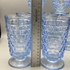 8 Indiana Whitehall Cubist Ice Blue Footed Cooler Tumblers 6” Flare VTG Glasses