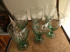 Set of 6 Vintage Libbey Orchard Fruit Green Footed Water Ice Tea Goblets Glasses