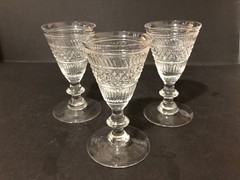 Set of 3 Antique Early American Flint Glass Wines c. 1825 – McKearin GII-18