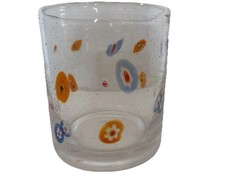 Millefiori Bubble Drinking Art Glass Tumbler Whiskey 12 Oz Orange Red Clear 4″