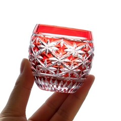 Edo Kiriko Glass Cup Small Shot Glasses For Sake Handmade Colored Glass 3oz Red