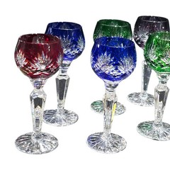 Set of 7 Vintage Nachtmann Cut to Clear Crystal 5″ Cordial Glasses Multi-Color
