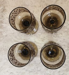 Vintage 1970 Libbey Glass Prado Tawny Smoked Raised Scroll Wine Glass Set 4
