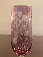 Romanian Etched Butterflies Ladybugs Dragonflies Amethyst CHAMPAGNE Glasses 6 PC