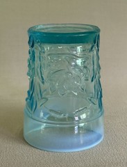 Antique Fenton Blue Opalescent Glass Tumbler ‘Waterlily & Cattail’ Pattern