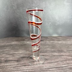 Red and White Swirl Art Glass Cordial Tapered Liqueur Glass