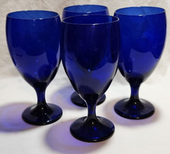 Libbey Teardrop COBALT BLUE Glass Water Wine GOBLETS Glasses 7” Vintage set of 4