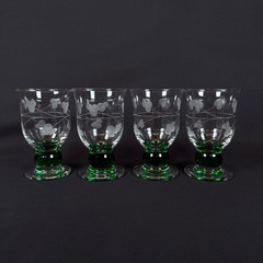 Set of 4 Eamon Hand Engraved Shamrock green base flowers Irish Glasses 5′